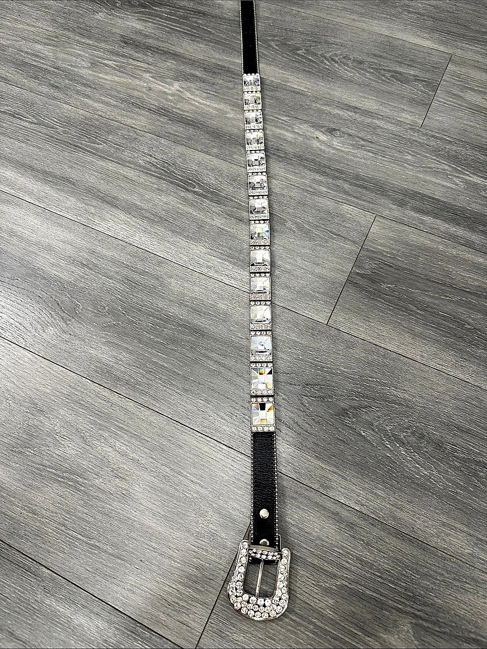 b.b. simon Rhinestone Buckle Belt in Black
